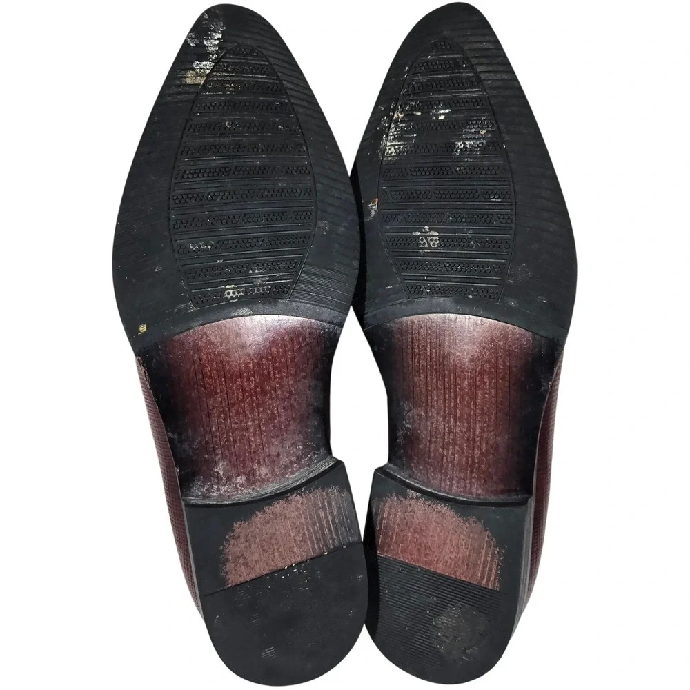 GRIMENTIN Mens Burgundy Textured Leather Oxford Dress Shoes‎ Size 245 US 6.5
